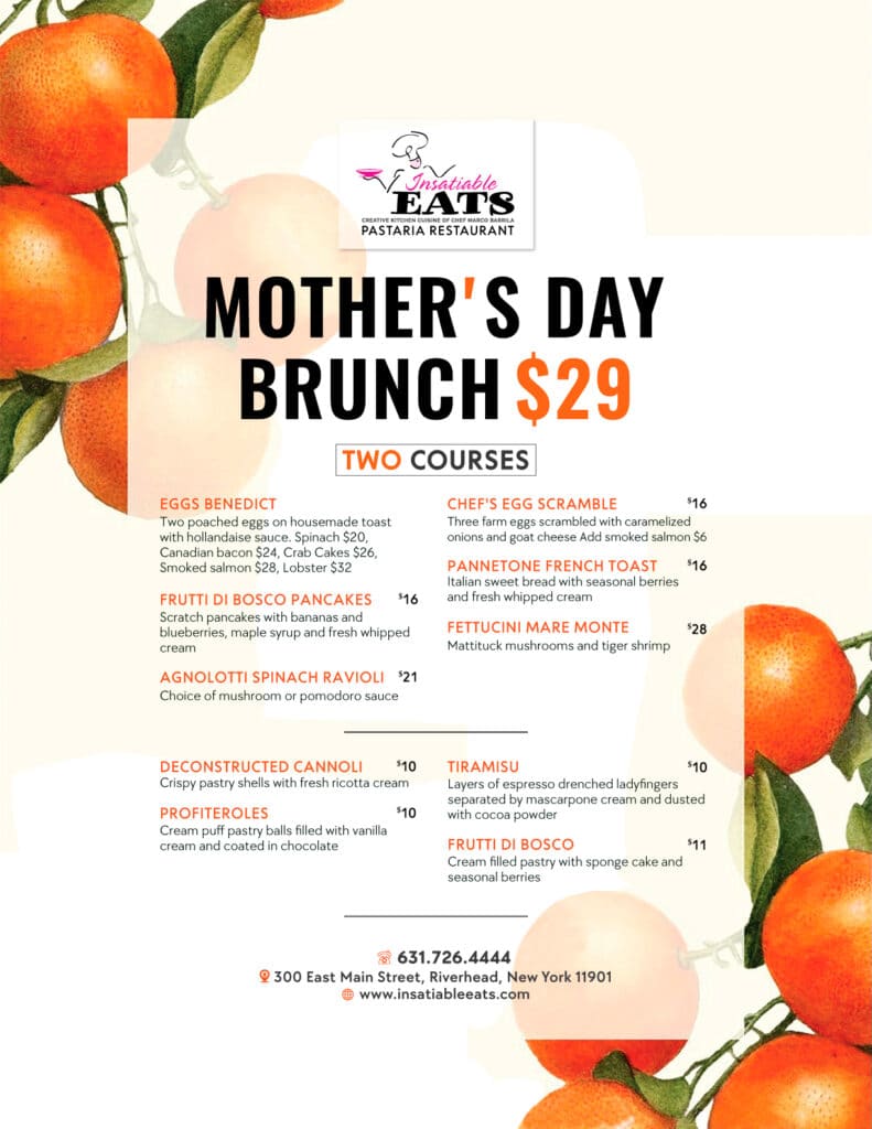 Mother's Day Menus INSATIABLE EATS